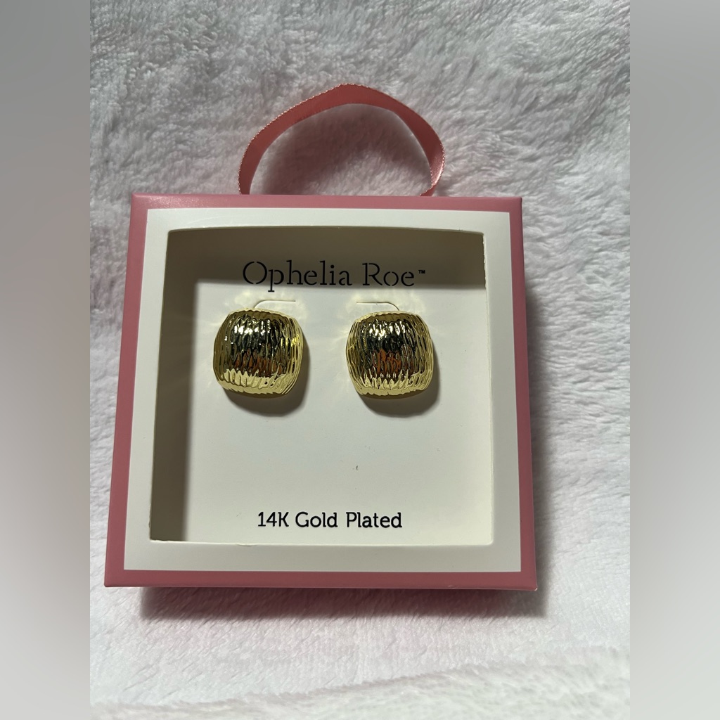 Ophelia Roe 14k Gold Plated Textured Stud Earrings Chunky Dome New In Box
